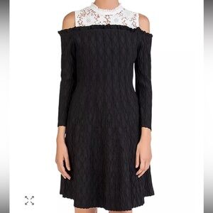 The Kooples Cold Shoulder Knit & Lace Dress
